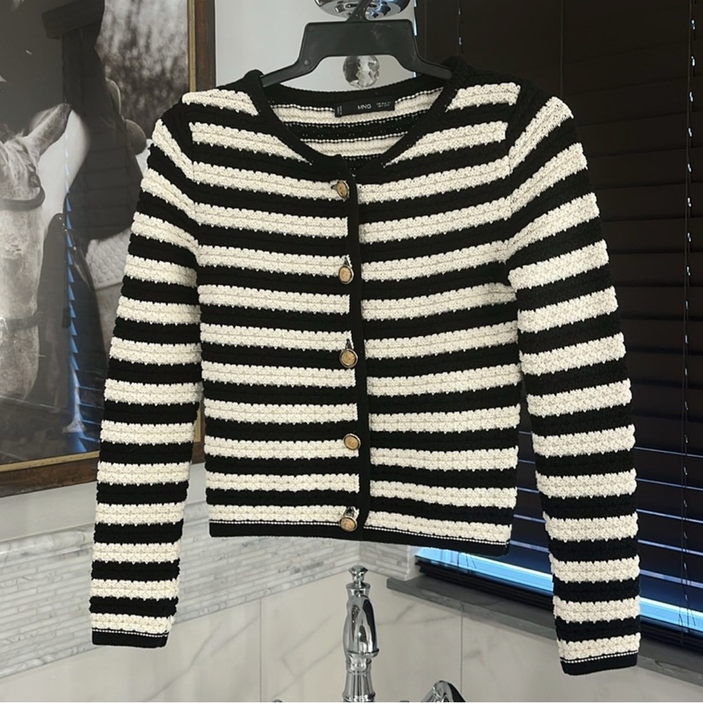 ✨NWOT! Mango Black and White Striped Cardigan